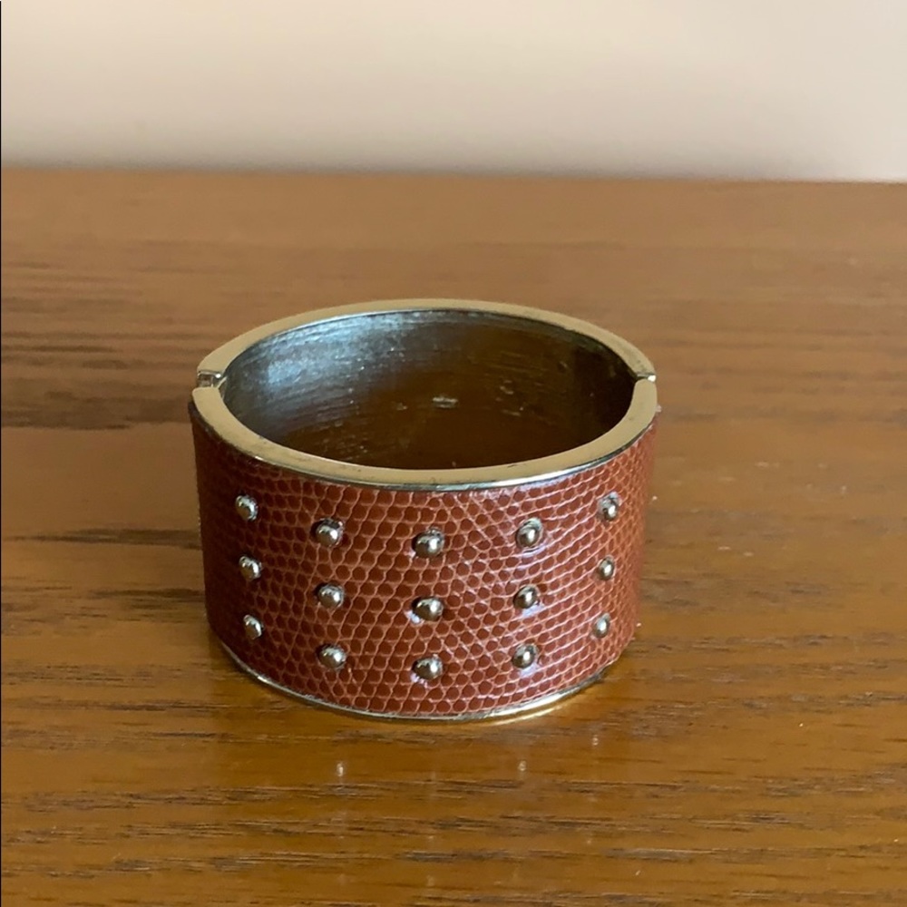 Textured Leather cuff with gold accents